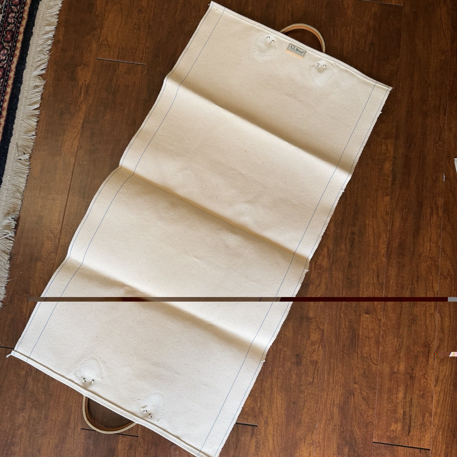 L.L.Bean Canvas Firewood Holder Carrier Pine Cone Design Leather Handles Vintage