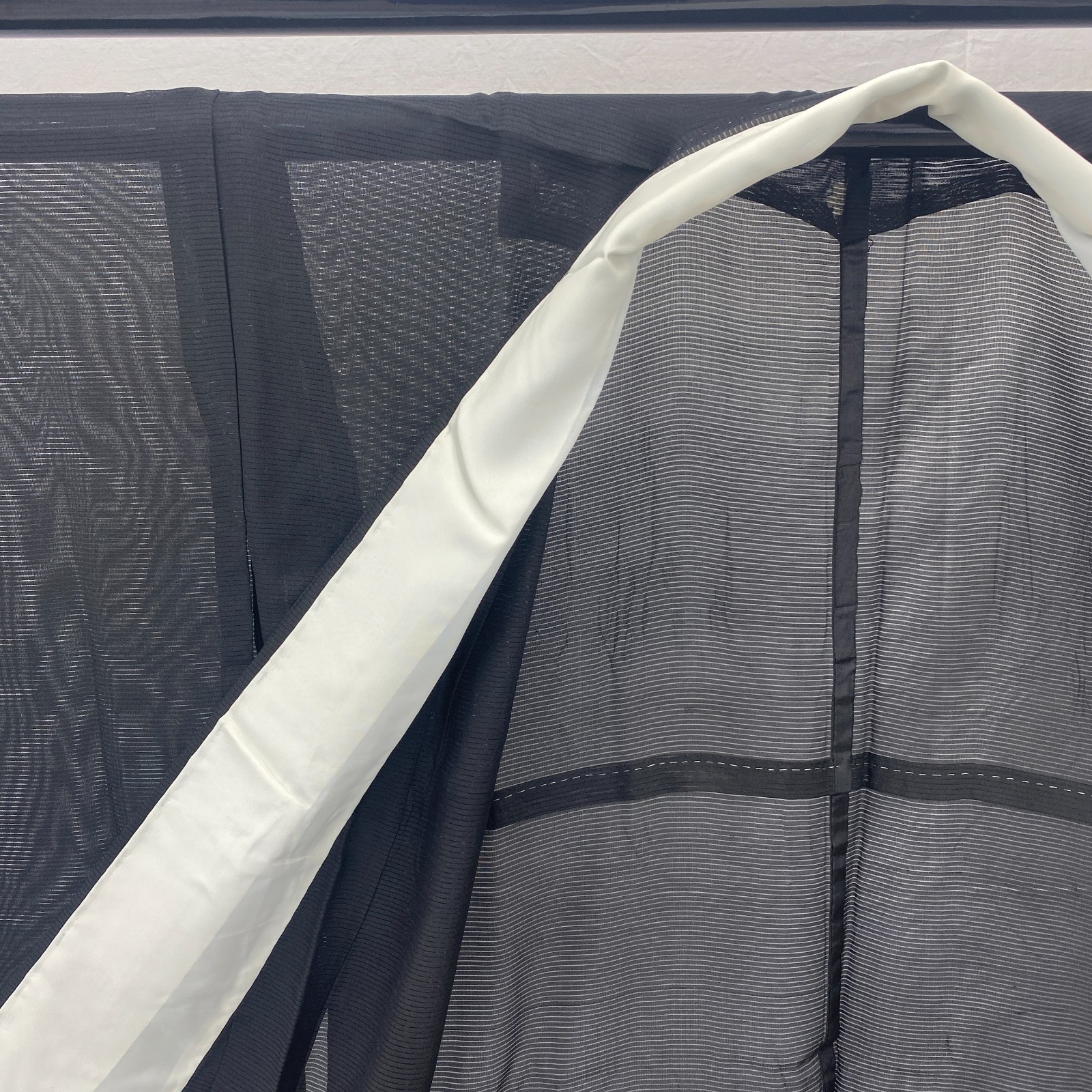 Japanese Vintage Kimono Polyester Black No Lining Family crest Length 61 in