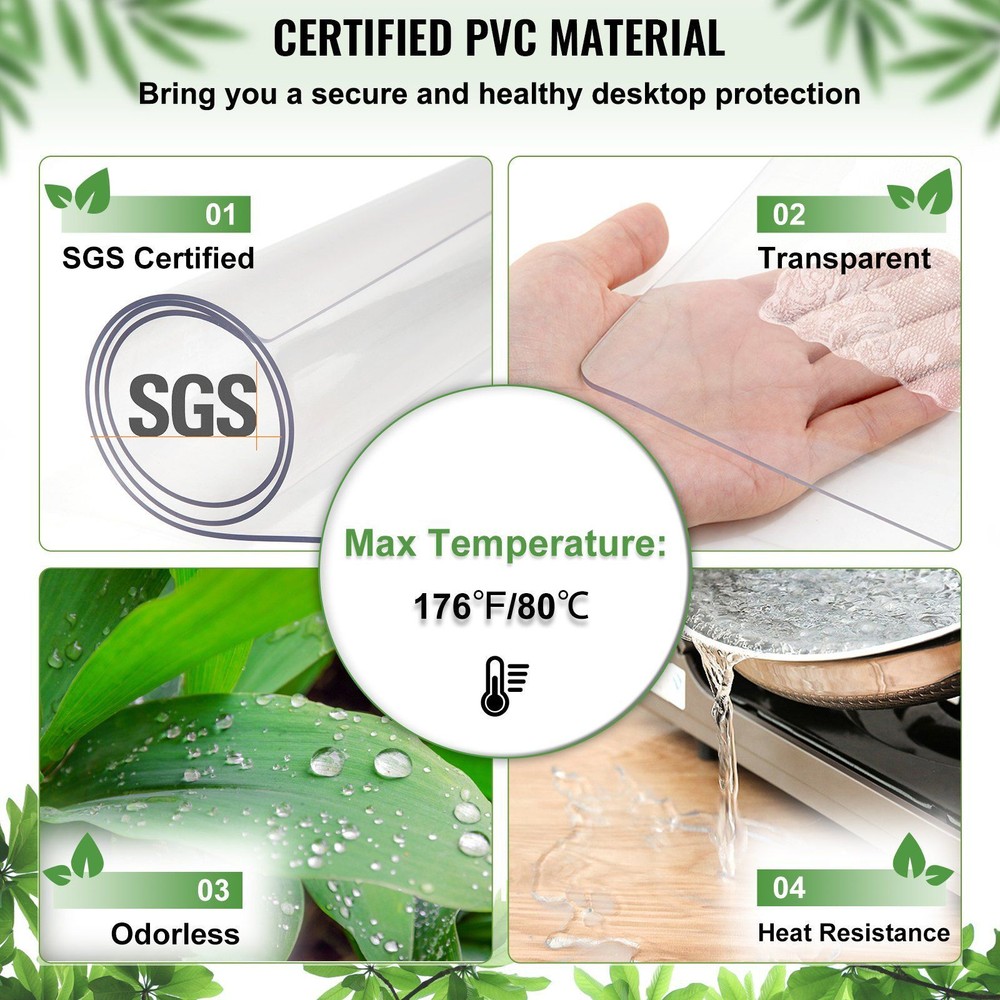 96 x 42" Clear Table Cover Protector 2mm Thick Clear Desk Protector Table Pads