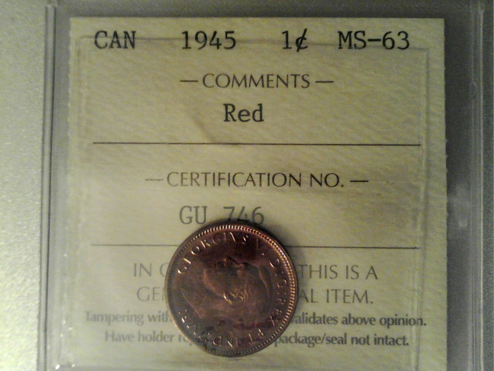 1945 canada small cent. ICCS ms 63