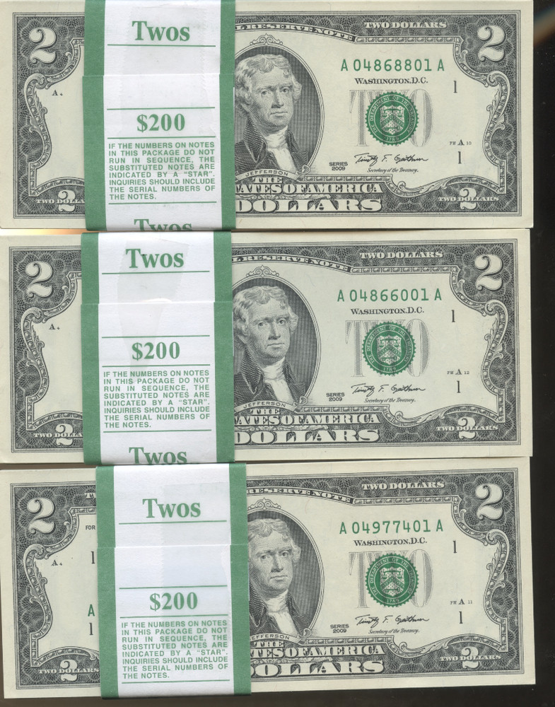 10 2003 $2 BILLS UNC  SEQUENTIAL TWO DOLLAR BILL 10 CT. BEP  GREAT FOR CHRISTMAS