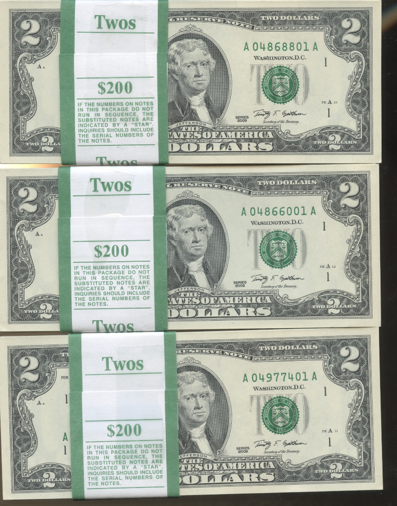 25 NEW $2 BILLS UNC SEQUENTIAL TWO DOLLAR BILL 2.00 x 25 BEP PACK TEN 2003 per