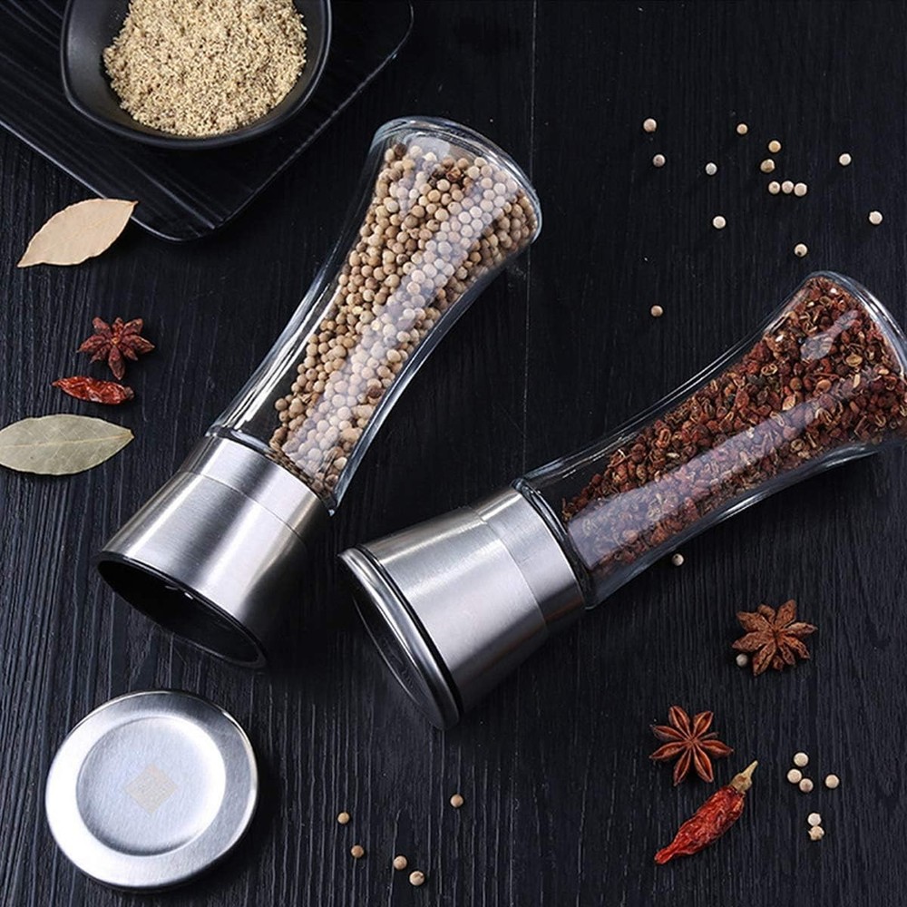 Salt and Pepper Grinder Set - 2 Pack - Refillable Pepper Mill Salt Grinder