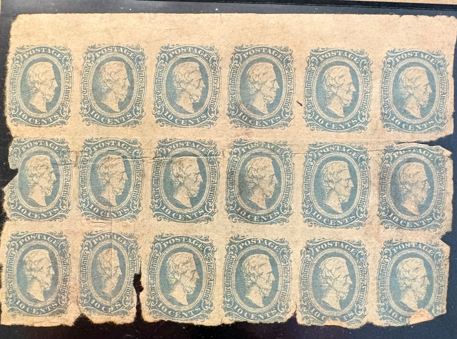 US STAMPS CSA #11 Partial sheet. OG NH