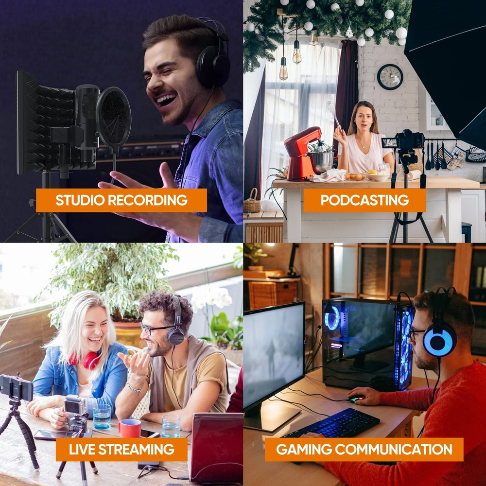 Studio Recording Microphone Isolation Shield with Pop Filter and Metal Tripod...