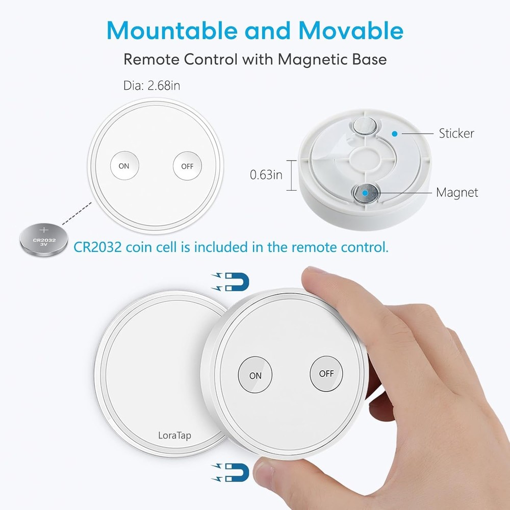 2 Pack Mini Remote Control Outlet Plug Adapter with 656ft Range, 10A