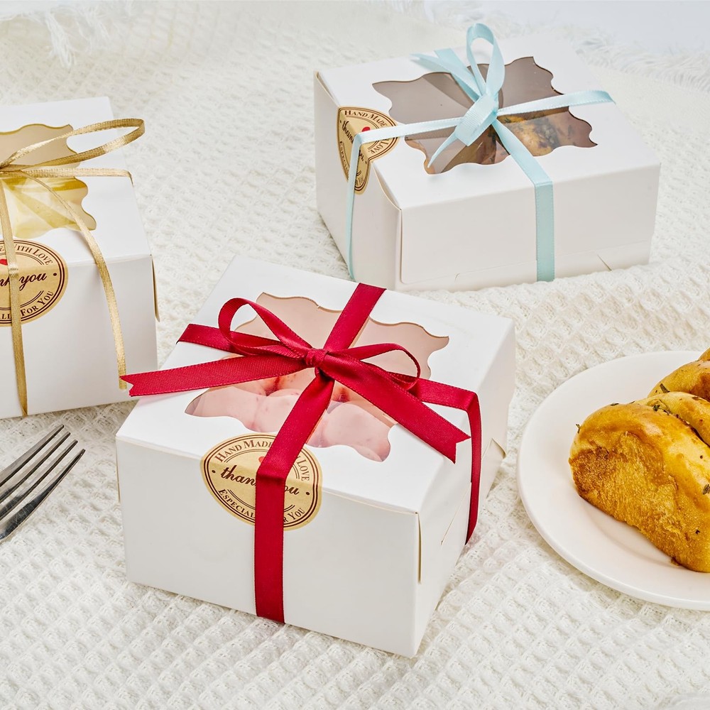 200pcs White Cookie Boxes with Window, 4x4x2.5 Inches Small Bakery Boxes with...