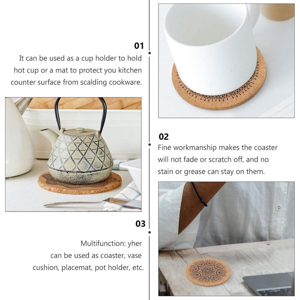 Coasters for Drinks 12 pcs Absorbent Cork Coasters with Flower Pattern