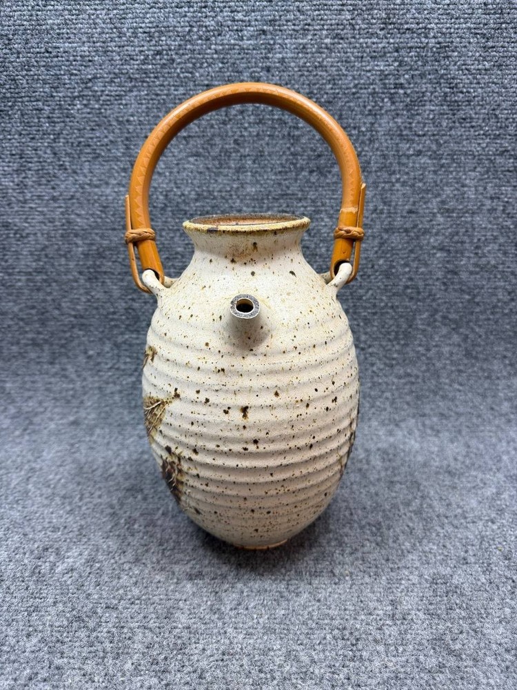 Handmade Studio Pottery Jug Bamboo Handle Ceramic Broken Spout