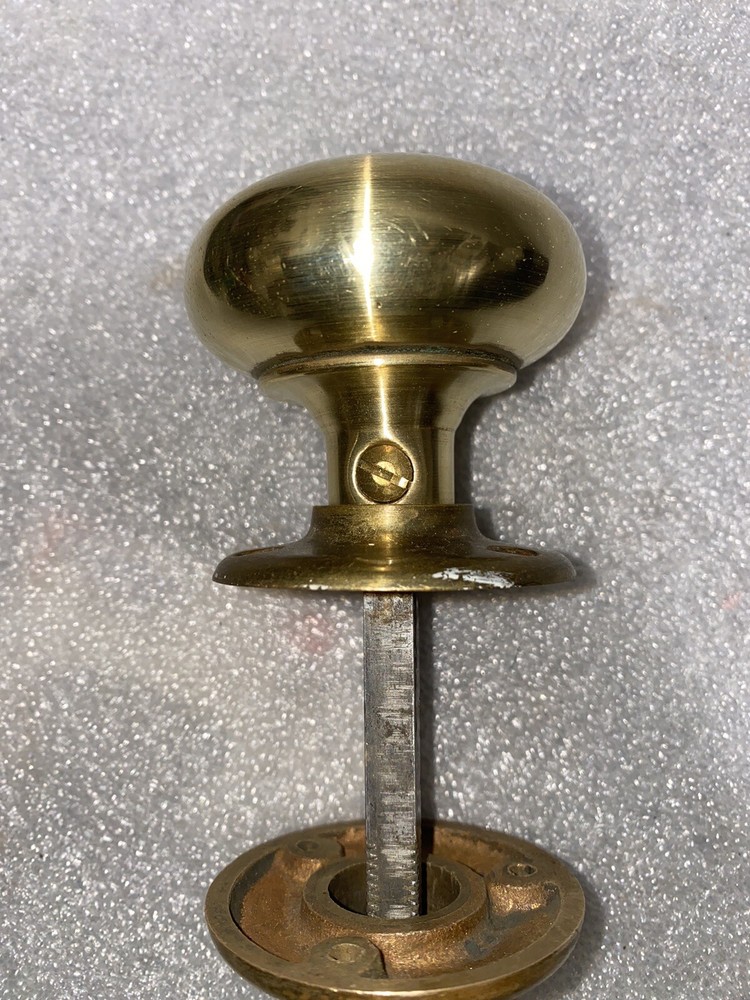 Antique Oval Glass & Brass Door Knobs with threaded original spindle