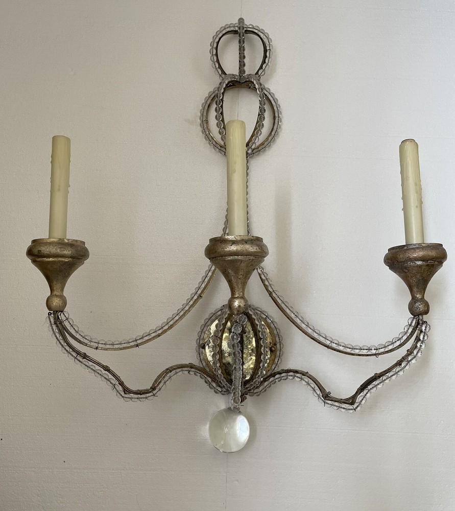Niermann Weeks Danieli Crystal Iron Beaded Wall Sconce 3 Light 28” SINGLE