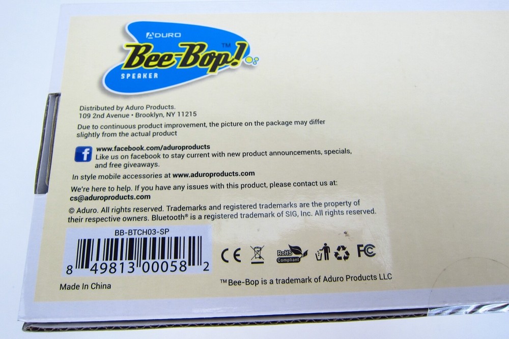 Bee-Bop Bluetooth Portable Speaker Hands Free Aduro New