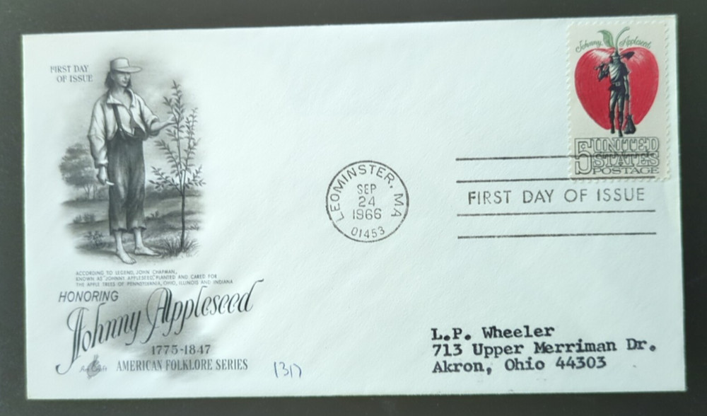 5c Johnny Appleseed # 1317 1966 Artmaster FDC