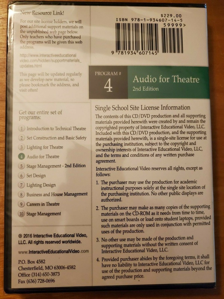 Audio for Theatre 2nd Ed Interactive Educational Video Program DVD course