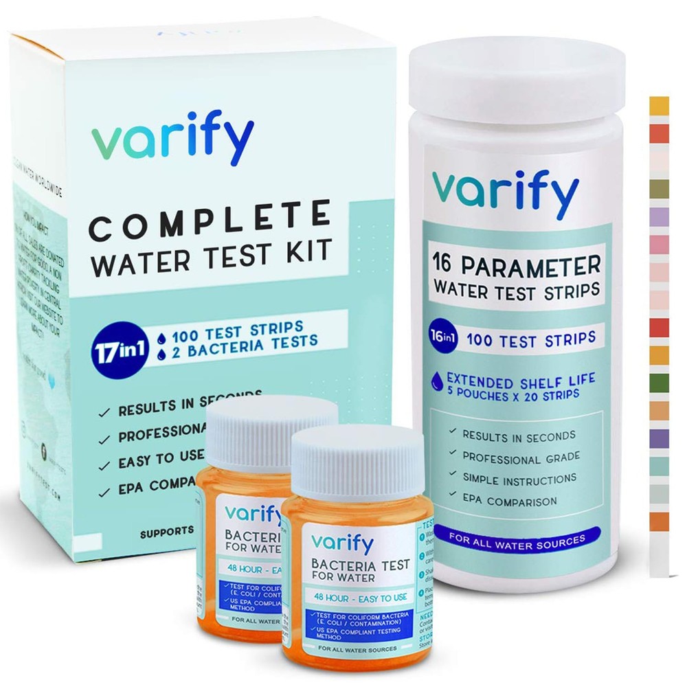 Varify 17in1 Complete Drinking Water Test Kit - 100 Strips + 2 Bacteria Teste...