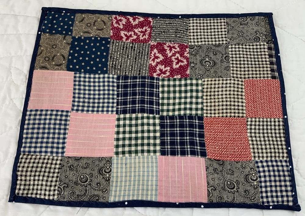 Vintage Antique Patchwork Large Table Topper, Four Patch, Squares, Early Checks