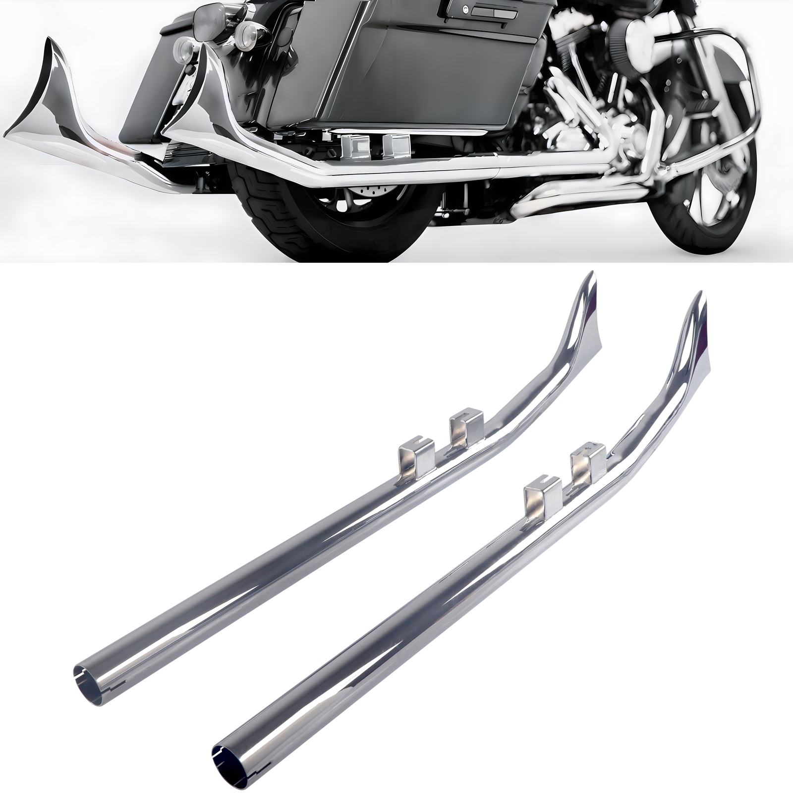 SHARKROAD Upswept Fishtail Slip on Exhaust for Harley 95-16 Touring & Bagger