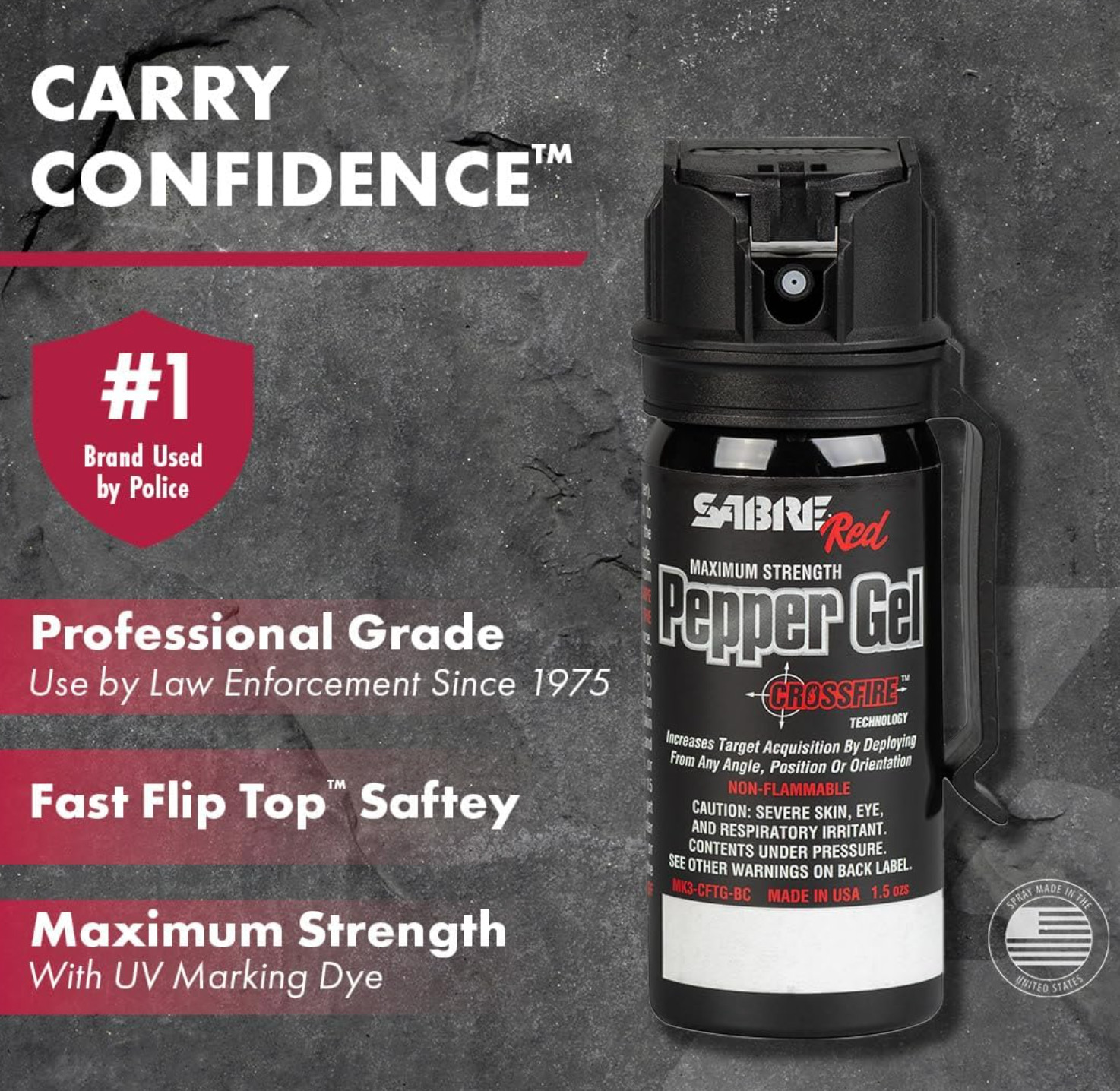 SABRE Crossfire Pepper Gel Fast Flip Top, Max Police Strength 3pack Pepper Spray