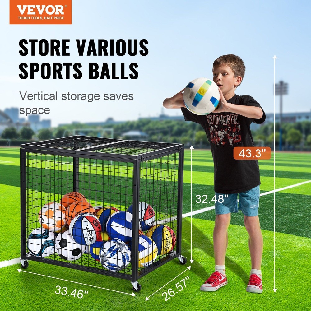Stackable Rolling Basketball Storage Rack with Double Lids & 4 Swivel Wheels