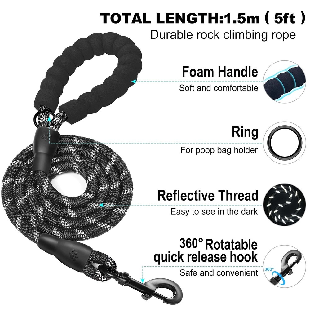 haapaw Dog Harness with Leash Set, No Pull Adjustable Reflective M, Black