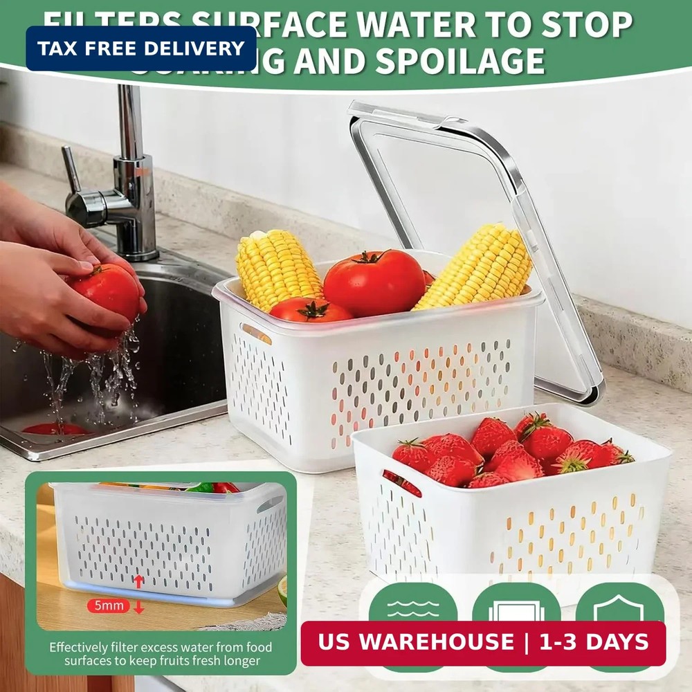 3 Pcs Fruit Containers for Fridge, Strawberry Storage Containers for Fridge, Foo