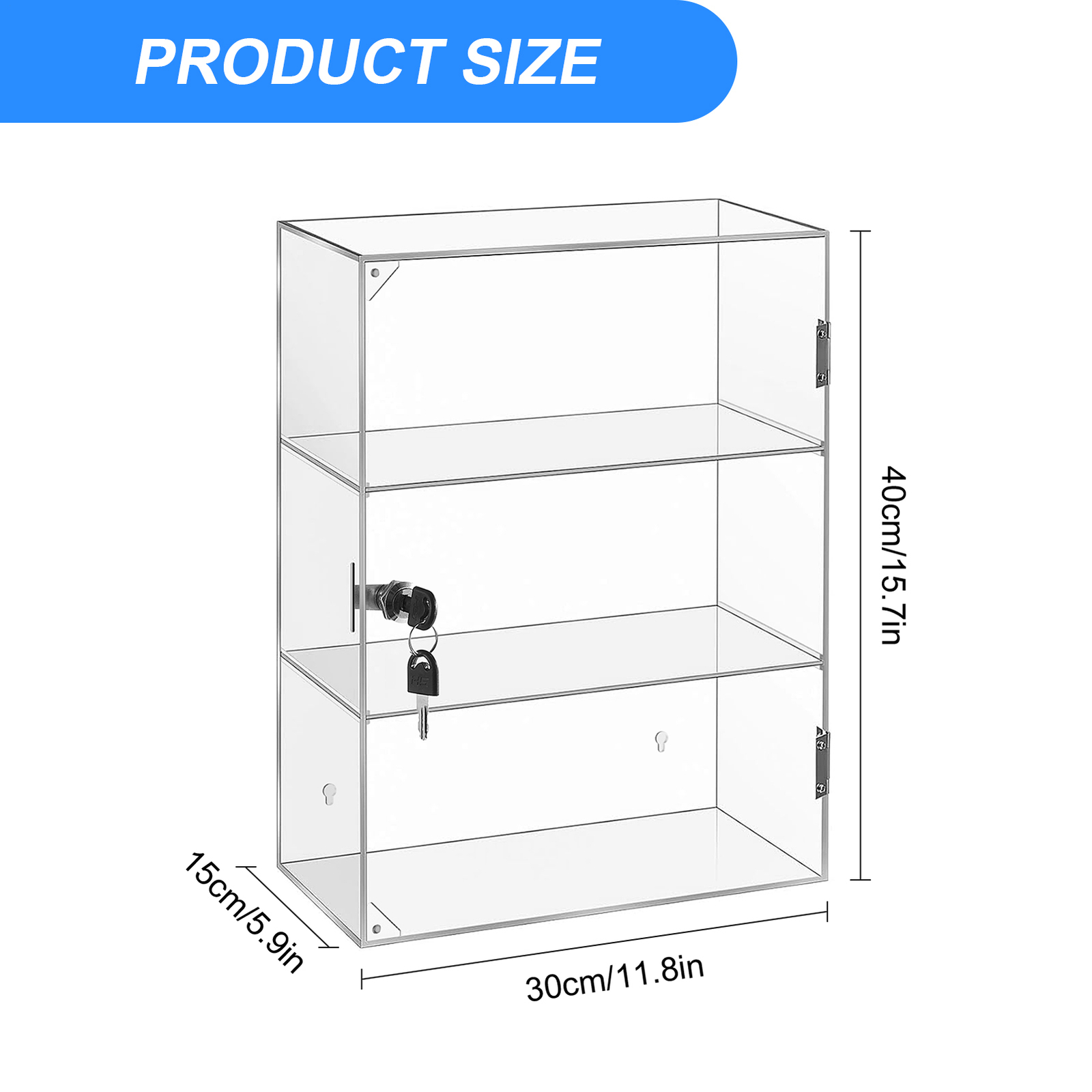 Clear Acrylic Display Case 3Tier Countertop Box Shelves Showcase W/Lock Dustpoof