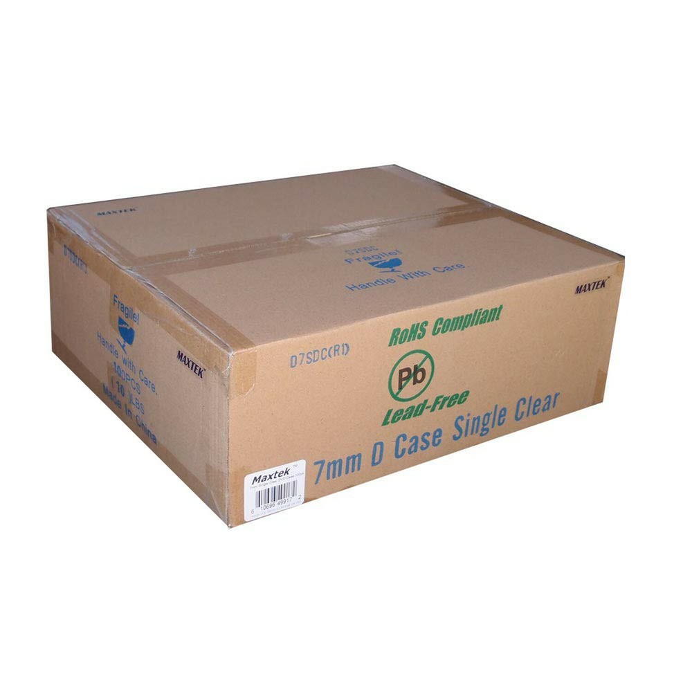 Maxtek 7mm Slim Clear Single CD/DVD Case, 100 Pieces Pack.