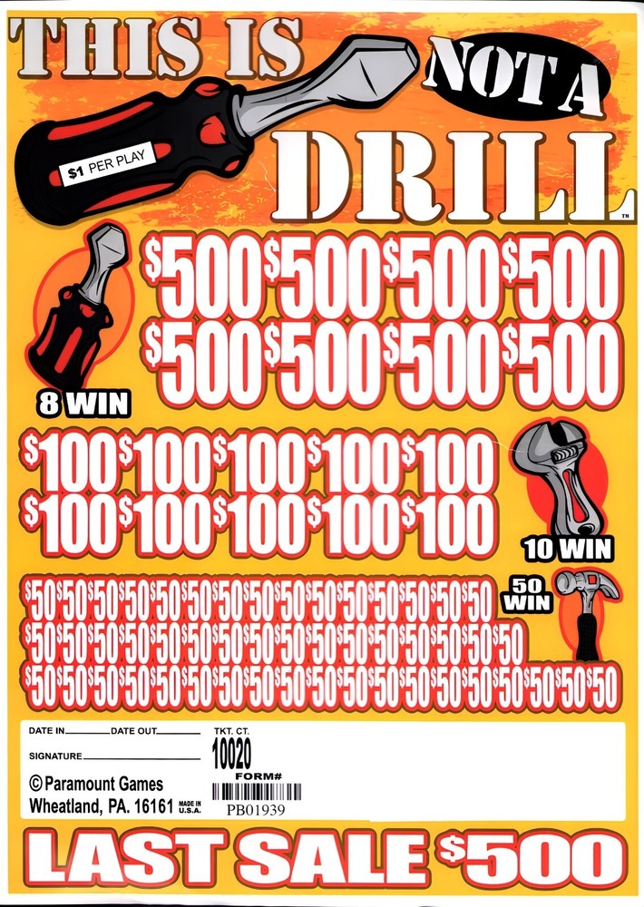 Pull Tab Tickets - Jar - Game - This is not a drill - 10,020 ct