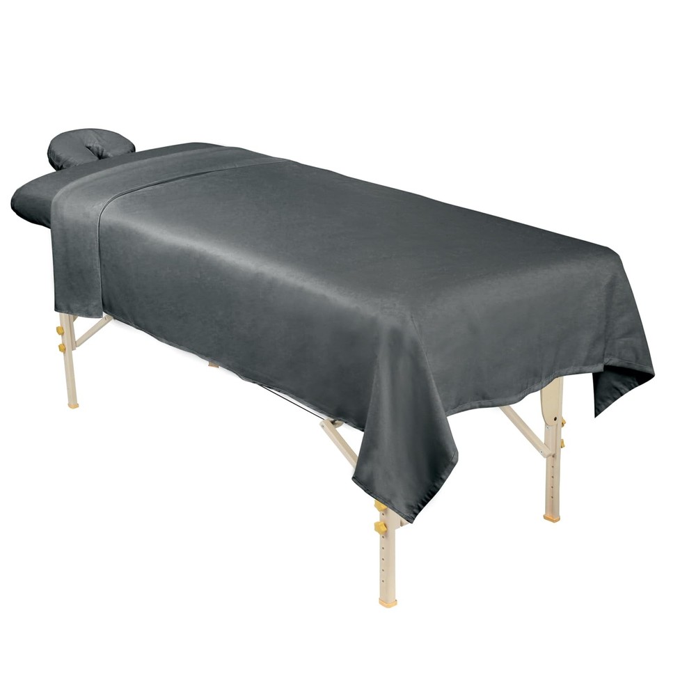 Cool Grey Microfiber 3-Piece Massage Sheet Set Flat Fitted Face Rest Ultra-Light