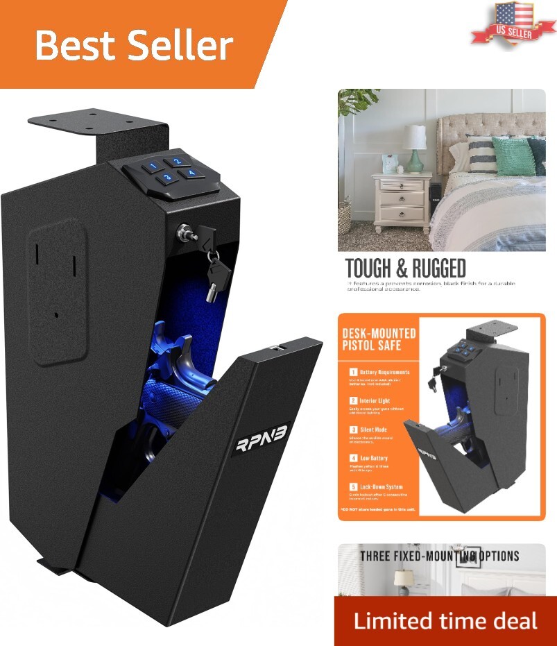 Slim Vertical Handgun Safe - Mountable, Quick Access, Biometric or Keypad Lock