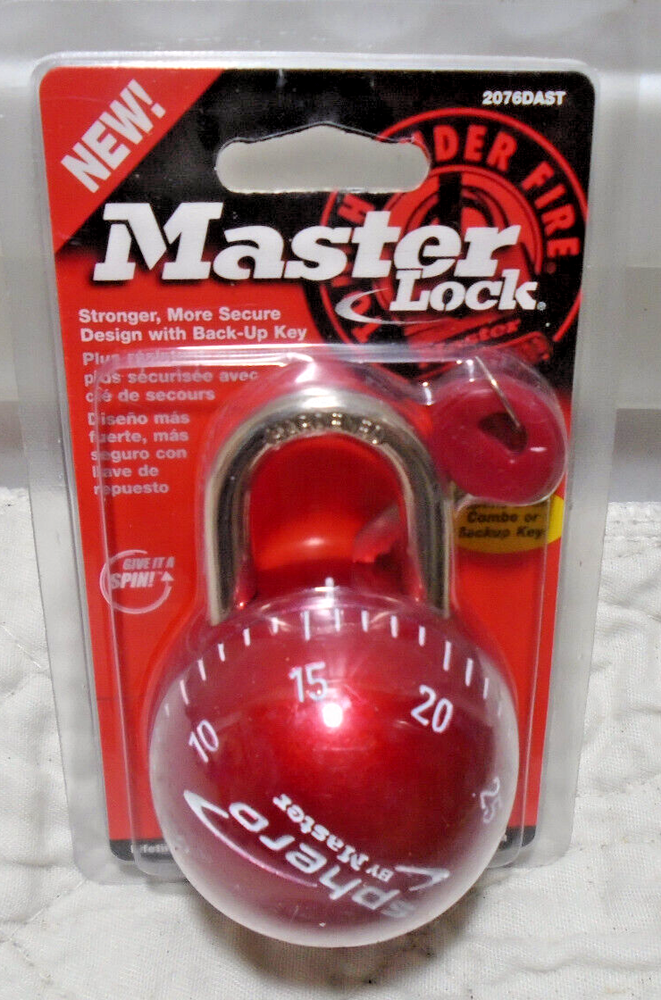 Master Lock Sphero Combination Lock Smooth Spin Padlock 2076DAST Red W/Key