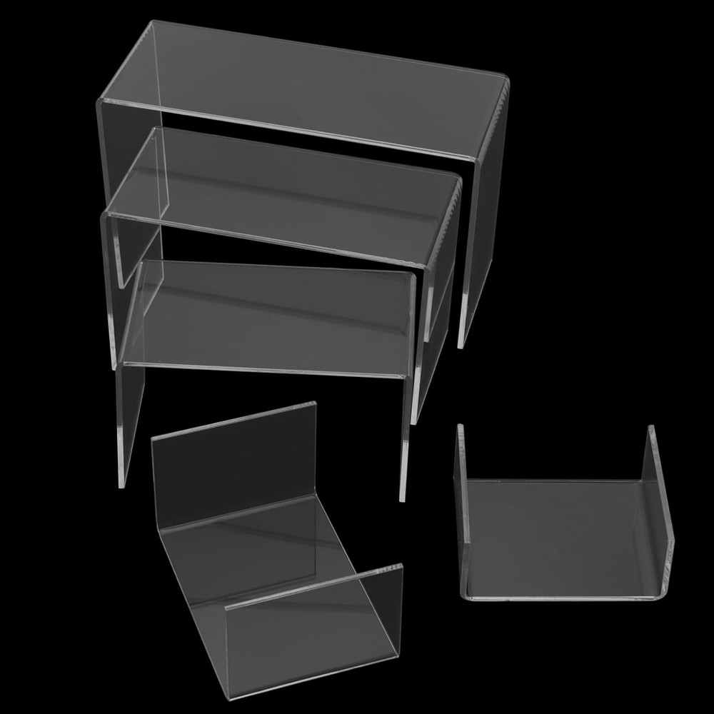 10 Pcs Clear Acrylic Display Risers, 3"" 4"" 5"" 6"" 7"" Rectangular Showcase Co
