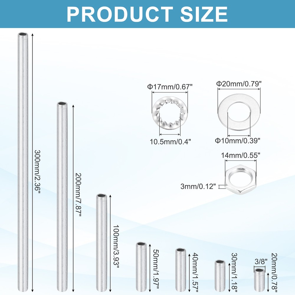 49Pcs 1/8IP Lamp Pipe Kit with Lock Nuts Washers for Assembly, Silver