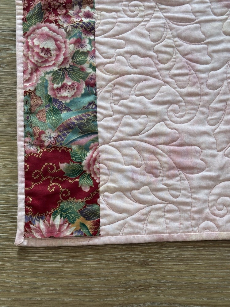 Stack n' Whack Handmade Quilt Sashed Square Blocks Cornerstone Floral Red Pink