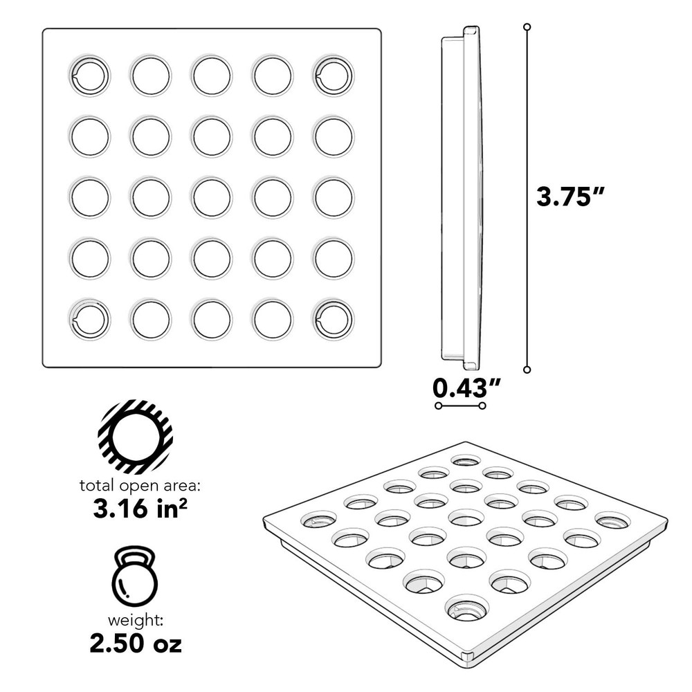 Ebbe E4404 Square Shower Drain Grate - Brushed Nickel