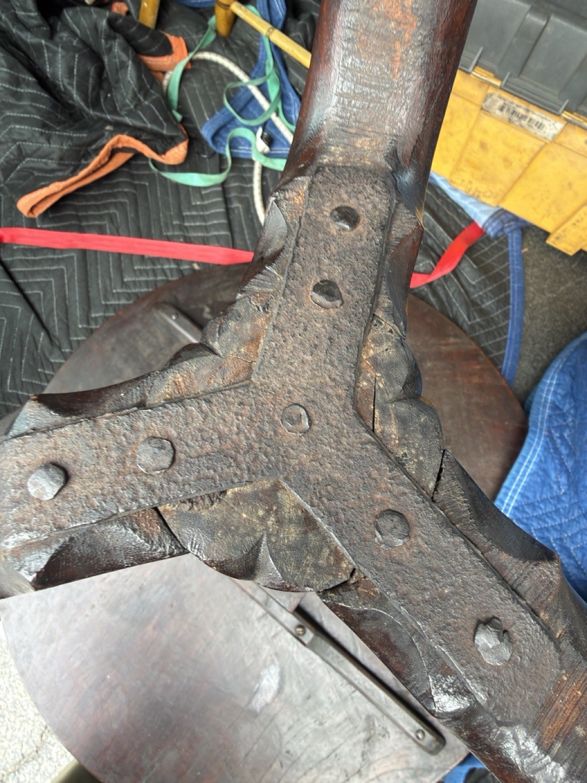 Antique walnut Queen Anne tea table 1760 18th birdcage tilt pad feet country