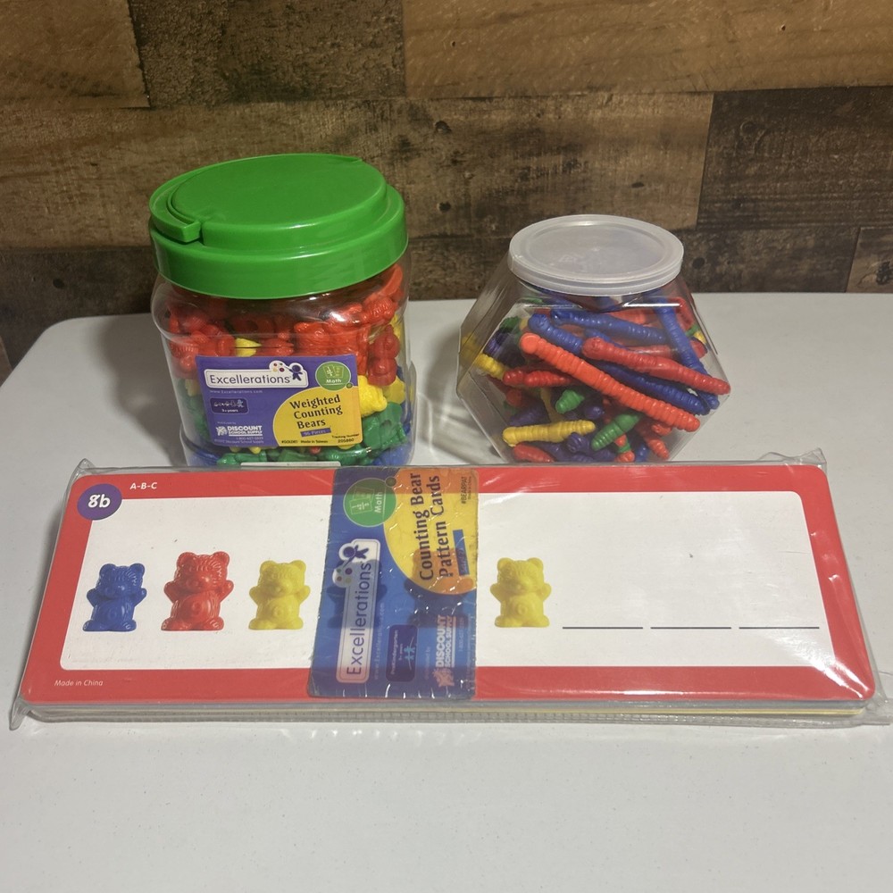 Excellerations Counting Bears Worms STEM Math Manipulatives 172 Pc+ Pattern Card