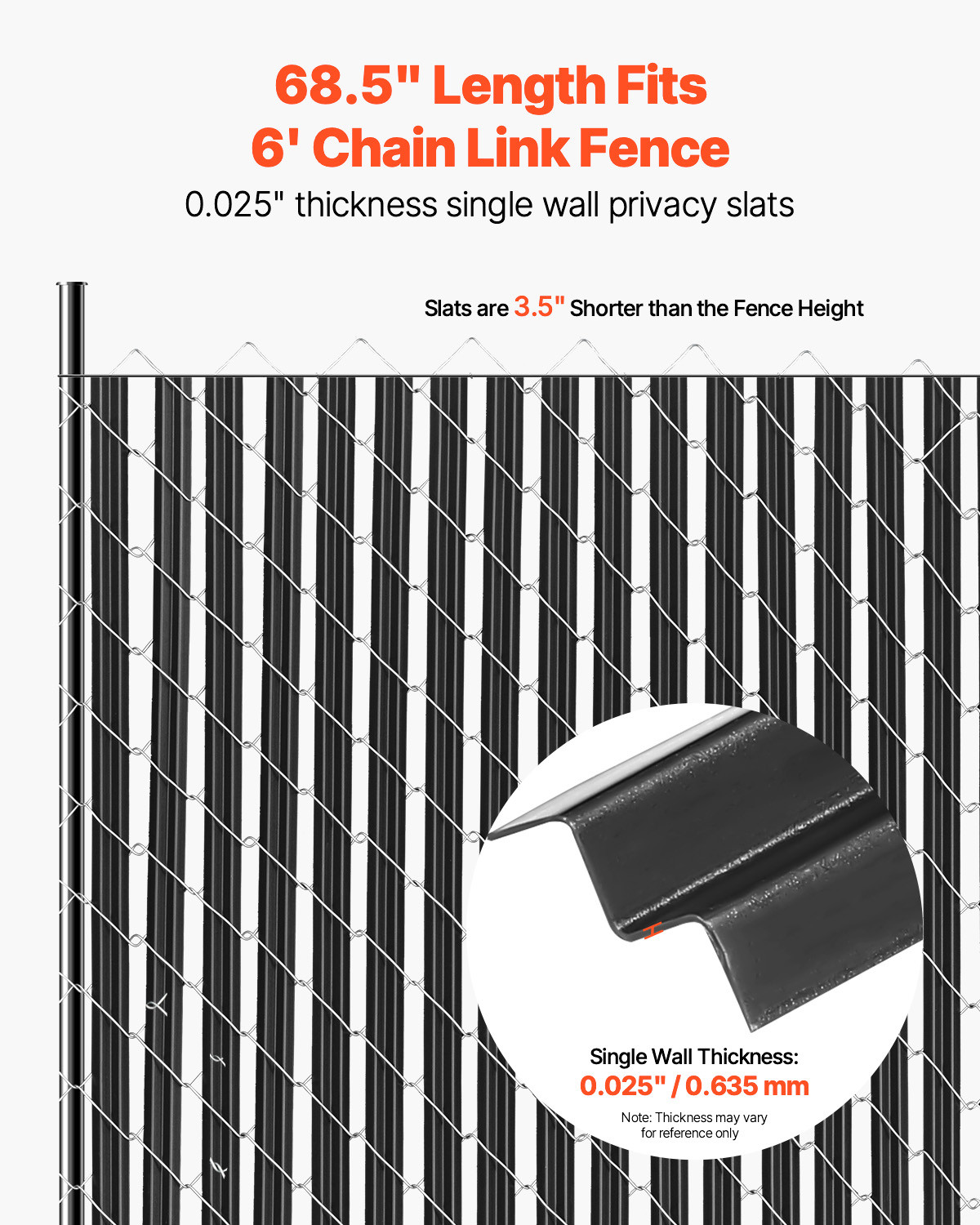 Chain Link Fence Privacy Slats Single-Wall for 6' High Fence Bottom Lock Black