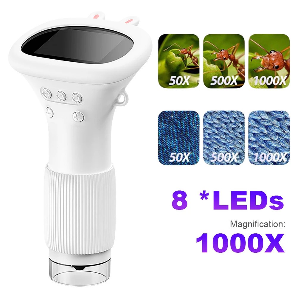 1000X Handheld Digital Microscope 2 Inch IPS Screen HD Microscope 2MP Lens