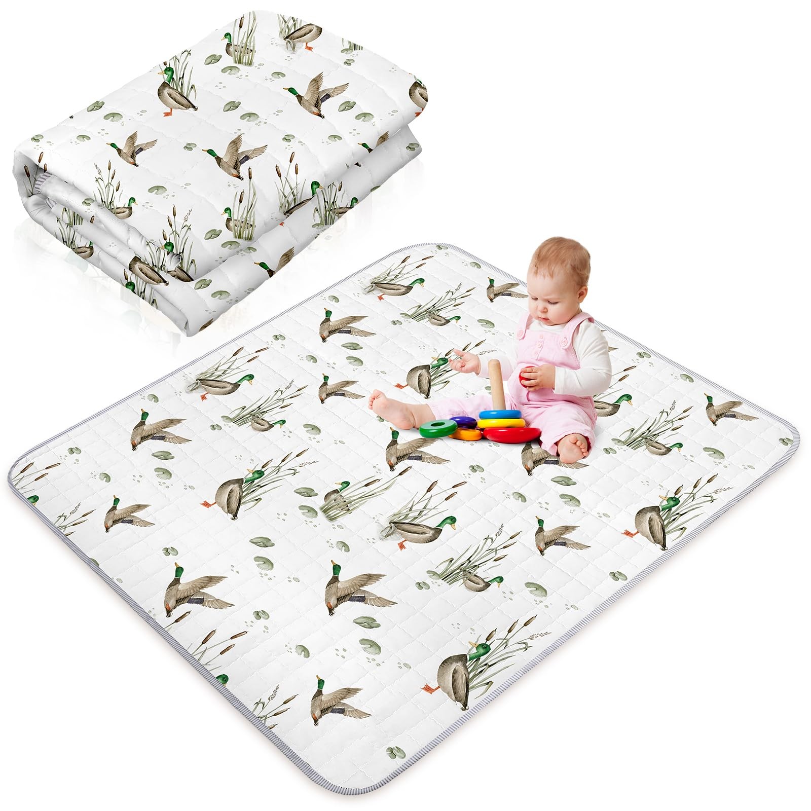 43 x 43 Inch Mallard Duck Baby Playmat Portable Crawling Washable Foldable Tu...