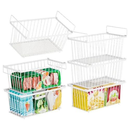 6 Pack Stackable Deep Freezer Organizer Bins ，Upgraded Bottom Leak White 6 Pack