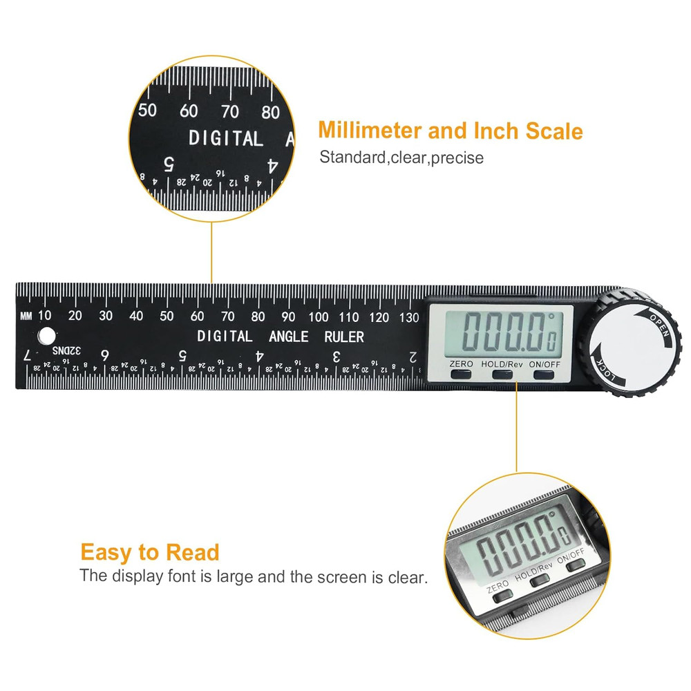 Third Generation Protractor Angle Finder Digital Angle Ruler with 7Inch/200Mm An