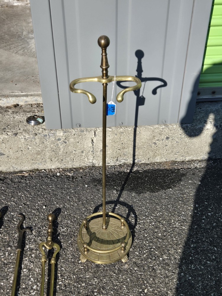 Vintage Solid Brass Fireplace 3 Tools with Stand Set 4x PIECE Round Claw Footed