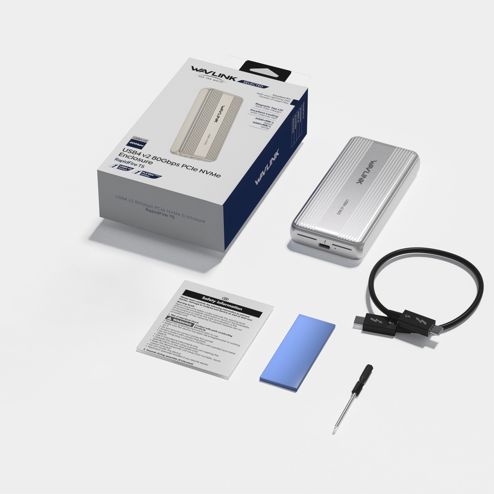 Wavlink Thunderbolt 5 M.2 NVMe SSD Enclosure 80Gbps PCIe NVMe SSD Case USB4 v2