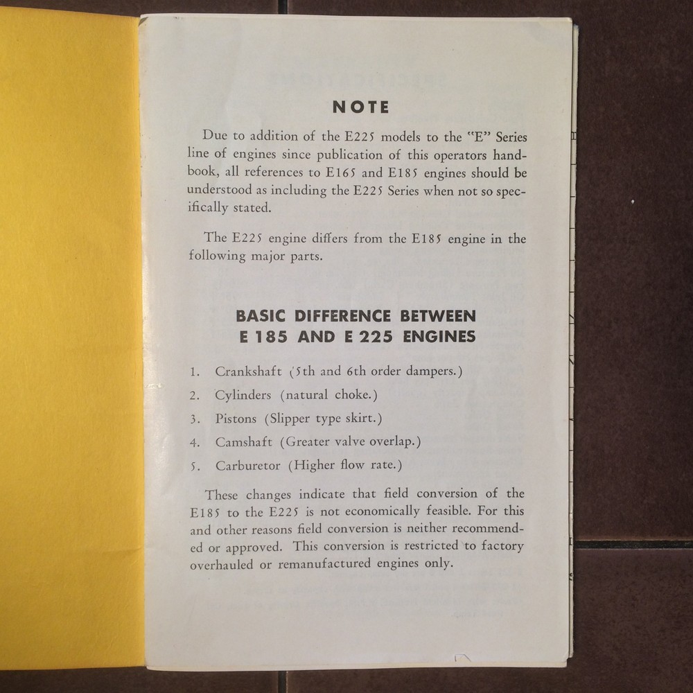 Continental E165 and E185 Six Cylinder Engine Operators Handbook