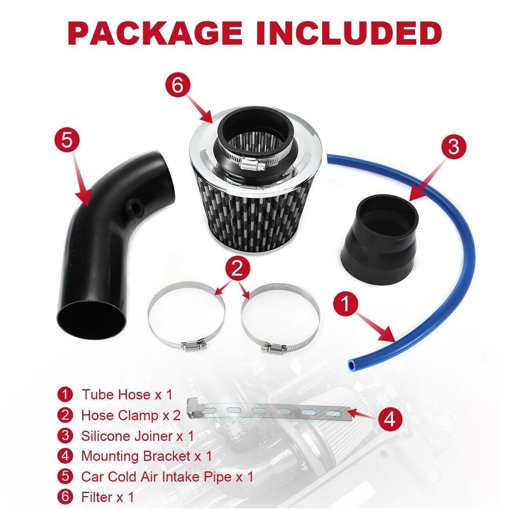 3" Car Cold Air Intake Filter Induction Kit Pipe Power Flow Hose System 76mm