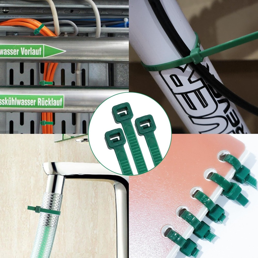 Green Cable Ties Assorted Sizes 4+6+8+12 In 400 Pack Zip