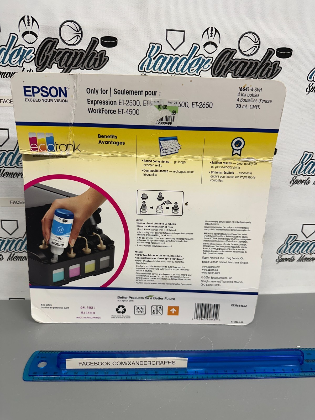 Epson 664 Ecotank Combo 4-Pack Ink Black Cyan Magenta Yellow - 04/2021 New