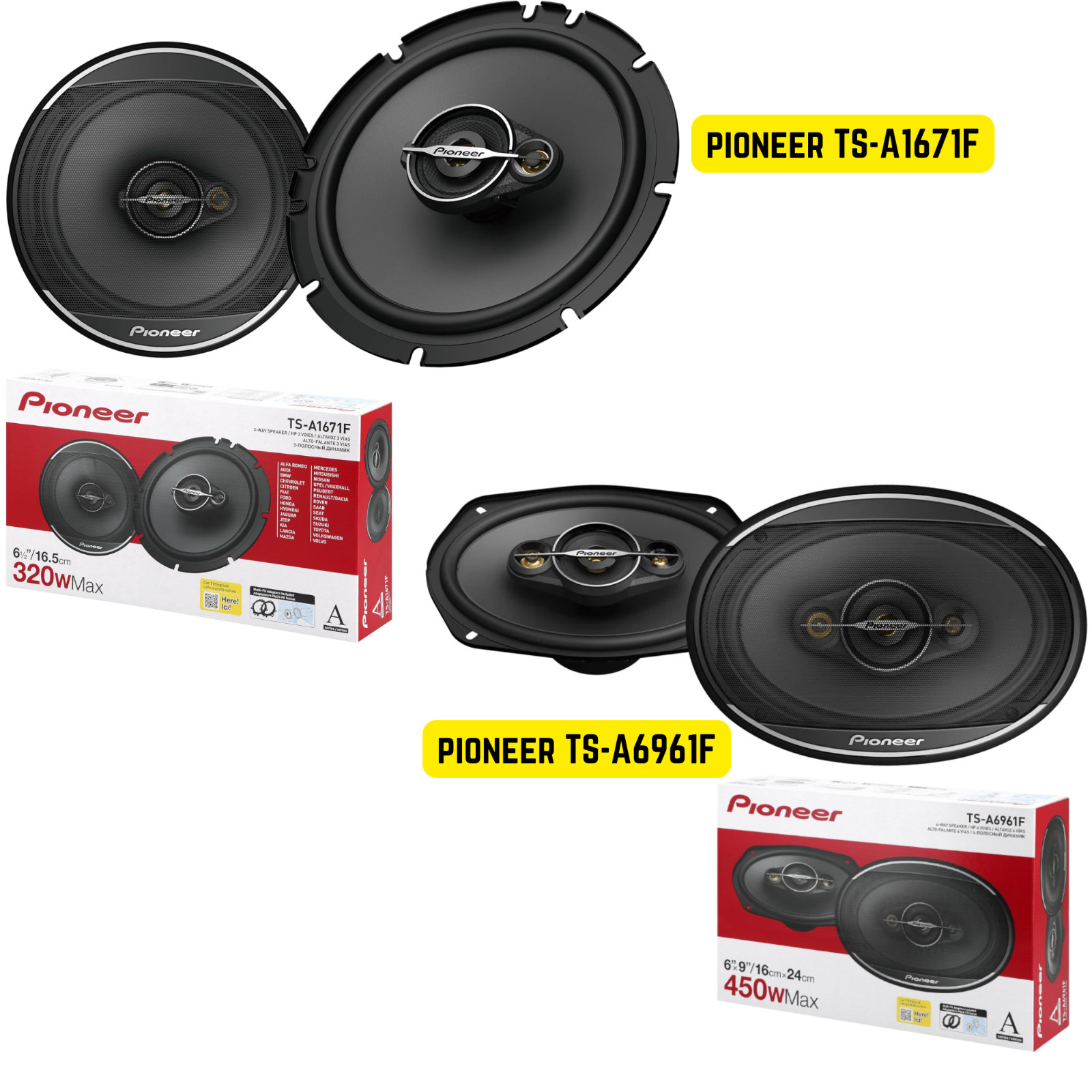 New Pioneer 6x9 4-way Car Audio Coaxial Speakers Plus 6.5" 3-way Car Speakers