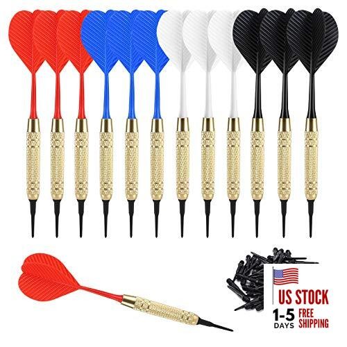 12 Pcs Soft Tip Darts, 18g Plastic Tip Darts Set, Attach Extra 100 Black 2BA